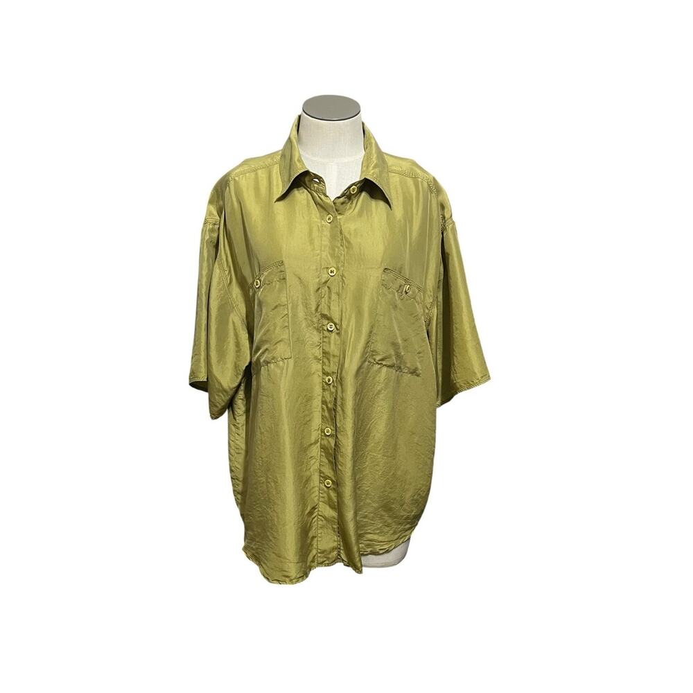Vintage Silk Grunge Minimalist Indie Swell Button Up Short Sleeve Shirt Sz L